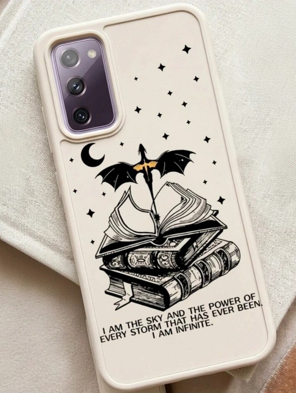 Fantasy Dark Dragon Stars Moon Book Phone Case w/ Quote - Case Galaxy S20 FE